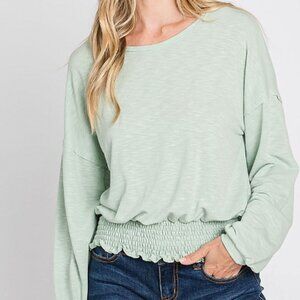 GeeGee Plus Drop-Shoulder Long Sleeve Top - Sage